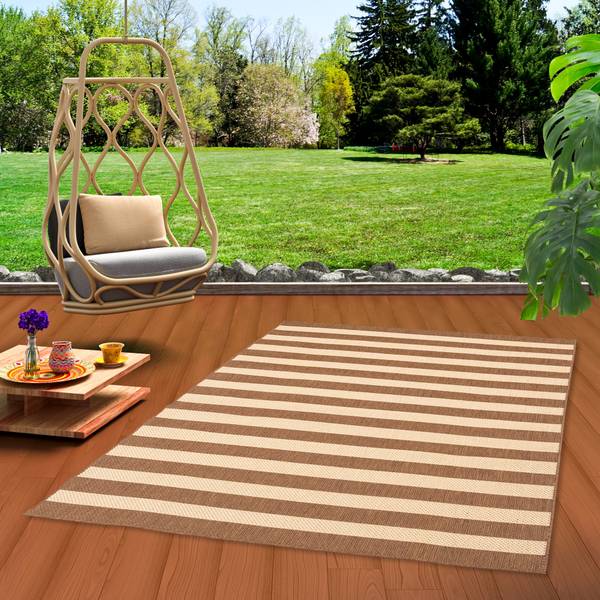 In & Outdoor Teppich  Valencia Streifen Beige - Textil - 140 x 1 x 200 cm