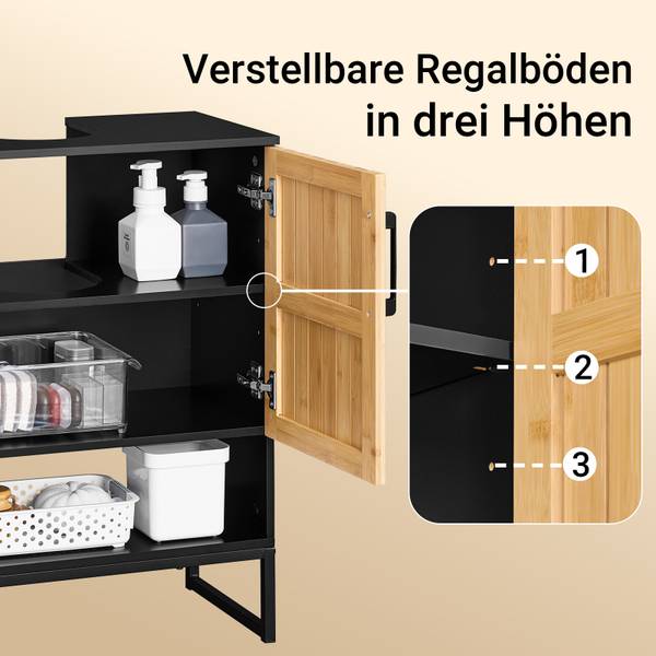 Badkameronderkast BZR202-SCH zwart - bruin - plaatmateriaal op houtbasis - 30 x 70 x 60 cm