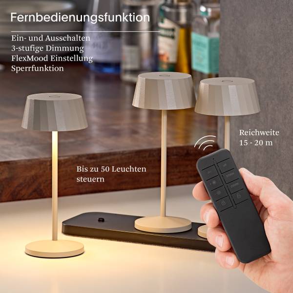 Tischleuchte Facetta 3er Set Remote Beige - Metall - 9 x 23 x 9 cm