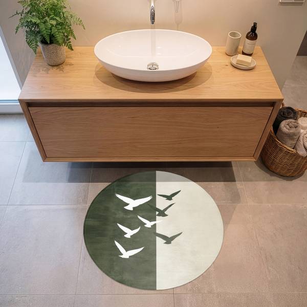 Tapis de Bain Oiseaux Vert - Microfibre - 70 x 70 x 1 cm