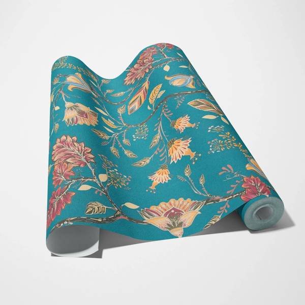 Vliestapete Folk Garden Blau - Multicolor - Rot