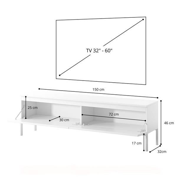 Meuble TV debout BEMMI Noir - Mélamine - 150 x 46 x 32 cm