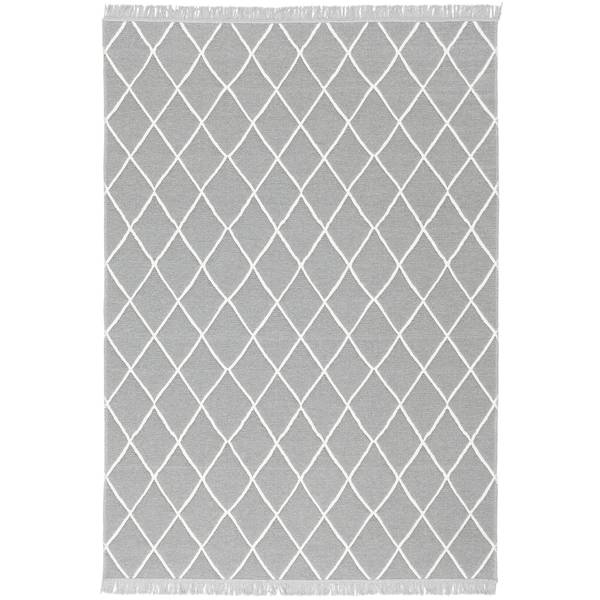 Teppich Beidseitig Ethno Kelim Rauten Grau - Weiß - Textil - 140 x 1 x 200 cm