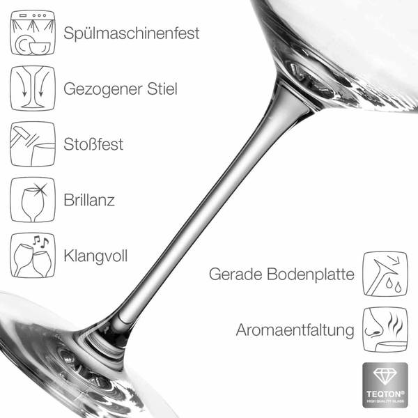 Rotweingläser geeicht Puccini 6er Set Kristallglas - 11 x 26 x 11 cm