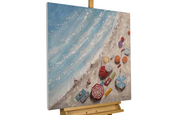 Acrylbild Handgemalt Strände Loz Blau - Baumwollstoff - 80 x 80 x 4 cm