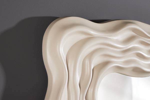 Wandspiegel WAVE Beige - Grau - Paulownia - 90 x 90 x 5 cm