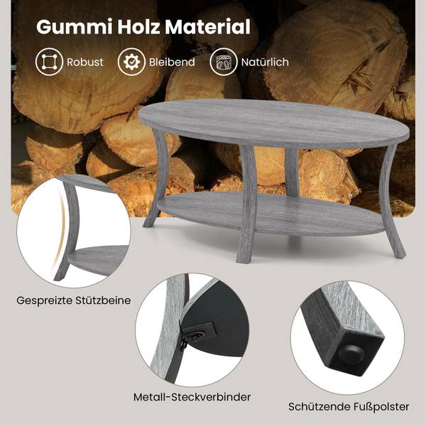 Couchtisch HV10792GR Grau - Holzwerkstoff - 111 x 47 x 60 cm