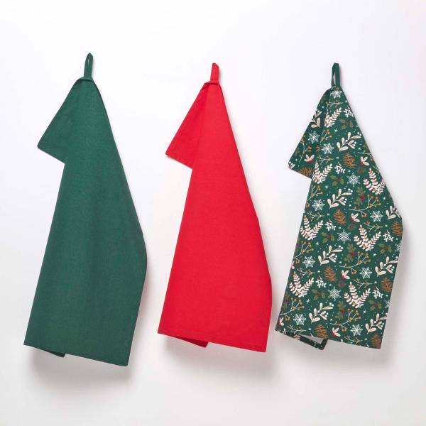 Theedoek XMASTT3 Set van 3 groen