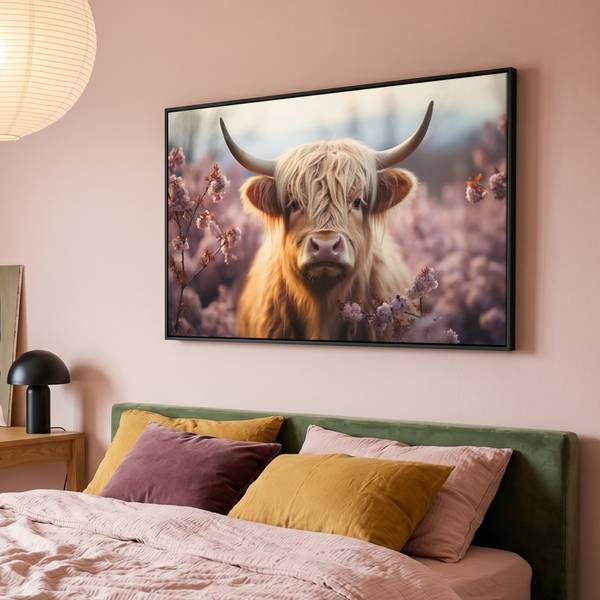 Bilder mit Rahmen Hochlandrind 120 x 80 cm - Durchmesser: 128 cm