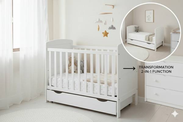 Babybett Småland Weiß - Naturfaser - 65 x 96 x 124 cm