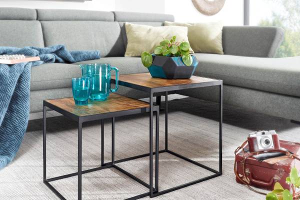 Sofatisch 2er-Set eckig ANABELA holz Braun - Mango - 44 x 44 x 40 cm