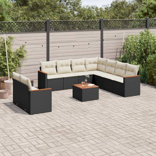Garten-Lounge-Set 3035939-2 10-teilig Schwarz - Weiß - Polyrattan - 62 x 69 x 62 cm