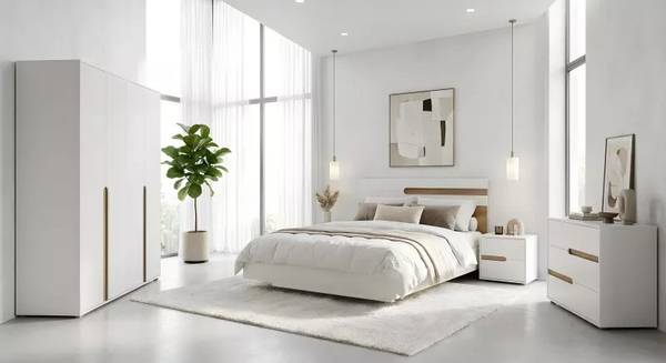 Chambre Noël Set de 5 Marron - Blanc - Bois manufacturé - 180 x 217 x 55 cm