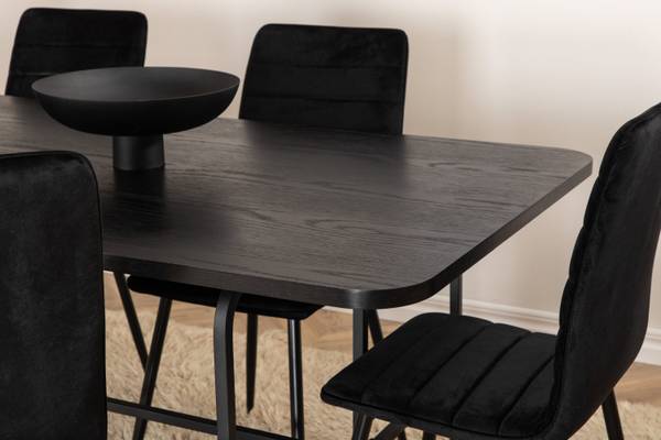 Essgruppe Uno + Windu (7-teilig) Schwarz - Samt - 200 x 74 x 90 cm