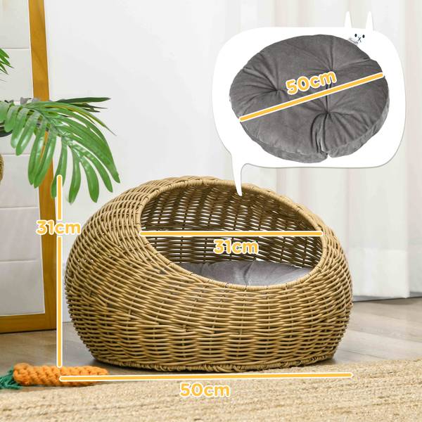 Rattan Katzenkorb D30-798V00LR Braun - Kunststoff - 50 x 31 x 50 cm