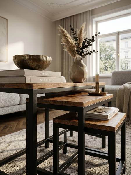 Satztisch INDI 3er-Set Braun - Sheesham - 45 x 45 x 30 cm