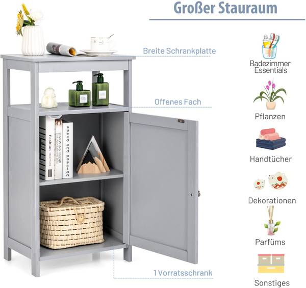 Badezimmerschrank Badschrank Grau - Holzwerkstoff - 30 x 84 x 45 cm