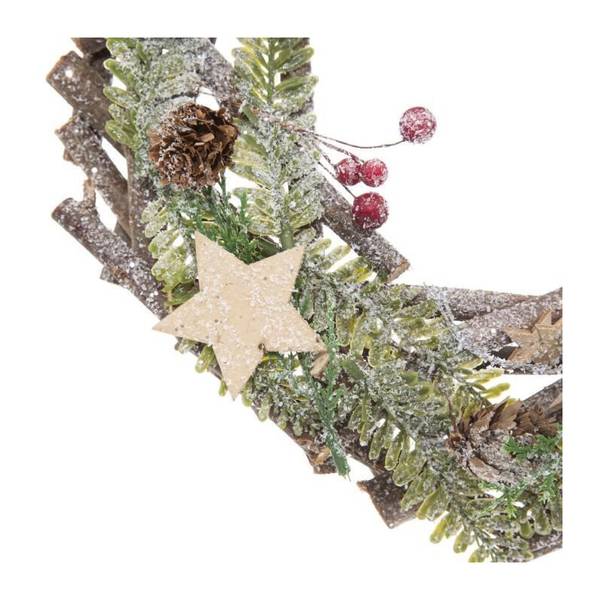 Couronne avec branches et étoiles 30cm Matière plastique - 5 x 32 x 32 cm