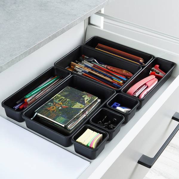 Schubladen Organizer 8er Set 568012 Schwarz - Kunststoff - 16 x 5 x 24 cm