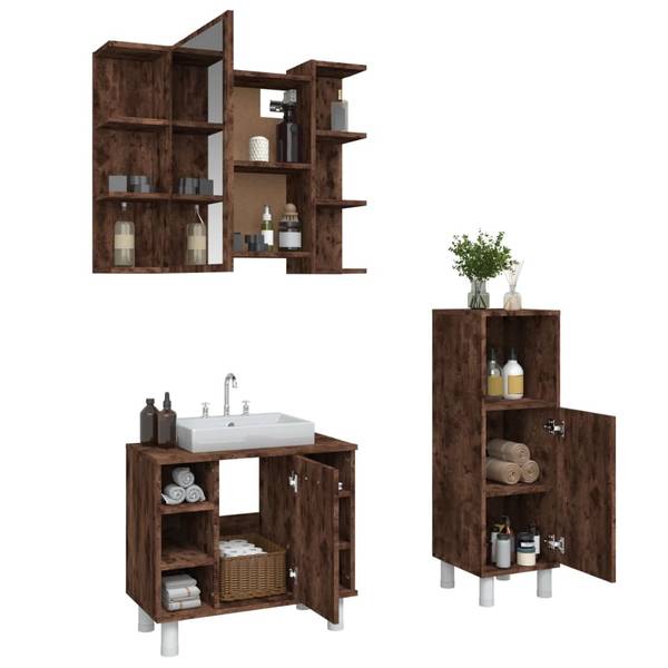 Badezimmermöbel-Set 3003946 (3-teilig) Braun - Polyester - 80 x 64 x 20 cm