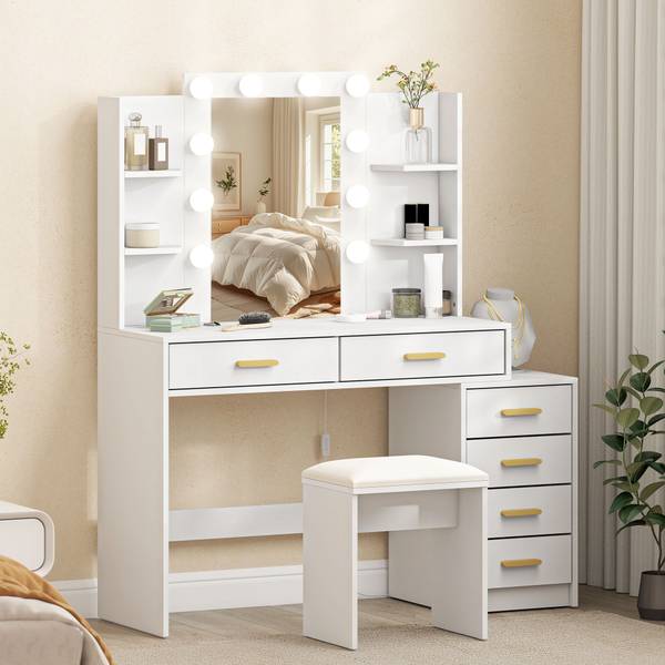 Schminktisch 83D-133V90WT 2er Set Weiß - Holzwerkstoff - 40 x 140 x 120 cm