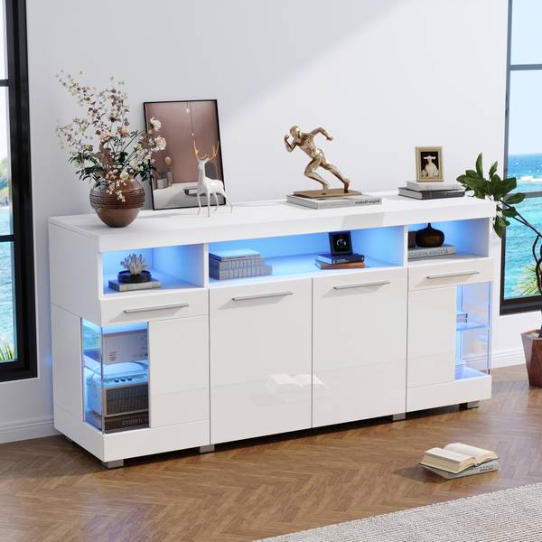 Sideboard Endymion Ⅰ Weiß - Holzwerkstoff - Glas - 140 x 70 x 40 cm