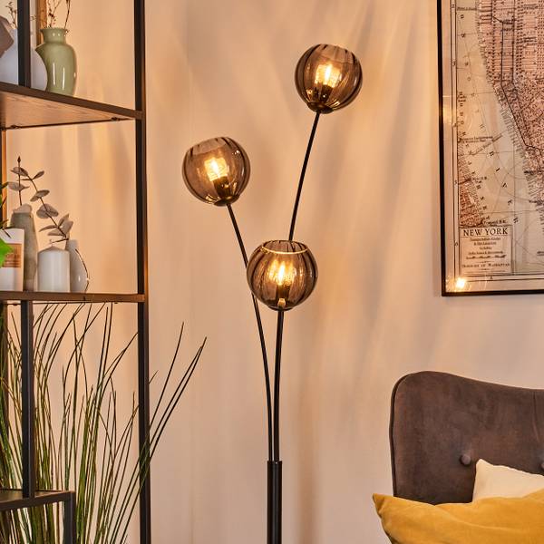 Stehlampe Cesaro Grau - Aluminium - Klarglas - 39 x 170 x 39 cm