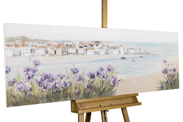 Tableau peint à la main Fleur Côtière Bleu - Coton - 150 x 50 x 4 cm