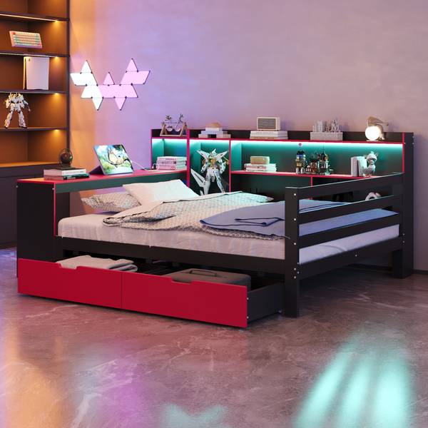 Schlafsofa Phoebus Ⅲ Schwarz - Rot - Holzwerkstoff - Massivholz - 165 x 100 x 246 cm