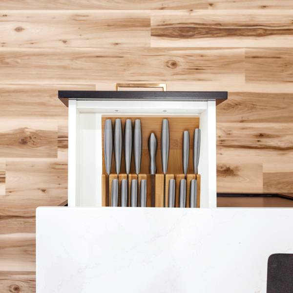 Rangement à tiroir pour 16 couteaux Marron - Bambou - 24 x 6 x 40 cm
