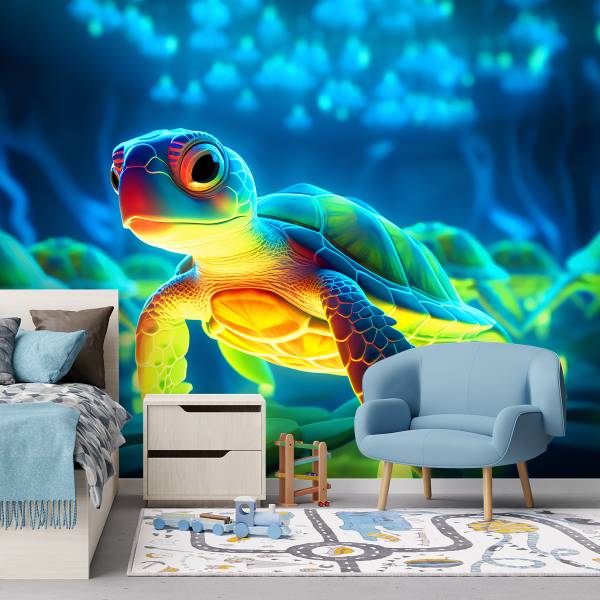 Fototapete Neon Schildkröte 368 x 254 cm