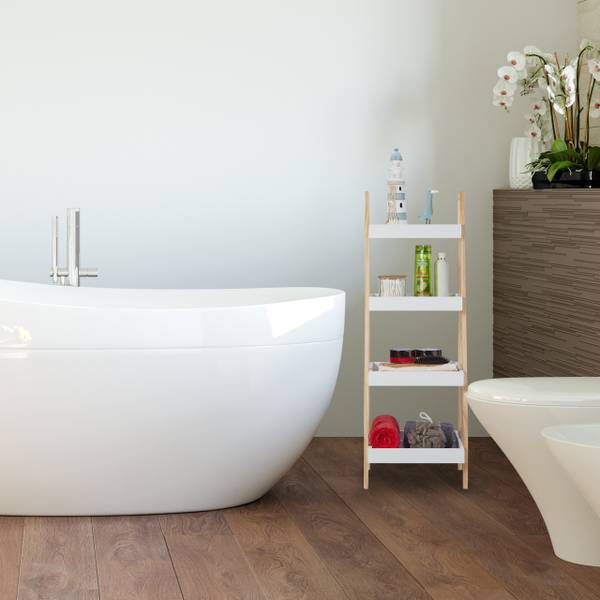 Badregal Leiter weiß Braun - Weiß - Holzwerkstoff - 35 x 99 x 36 cm
