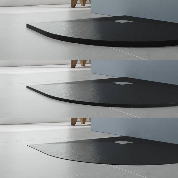 Duschwanne Viertelkreis +Ablaufgarnitur Schwarz - Kunststoff - 90 x 4 x 90 cm