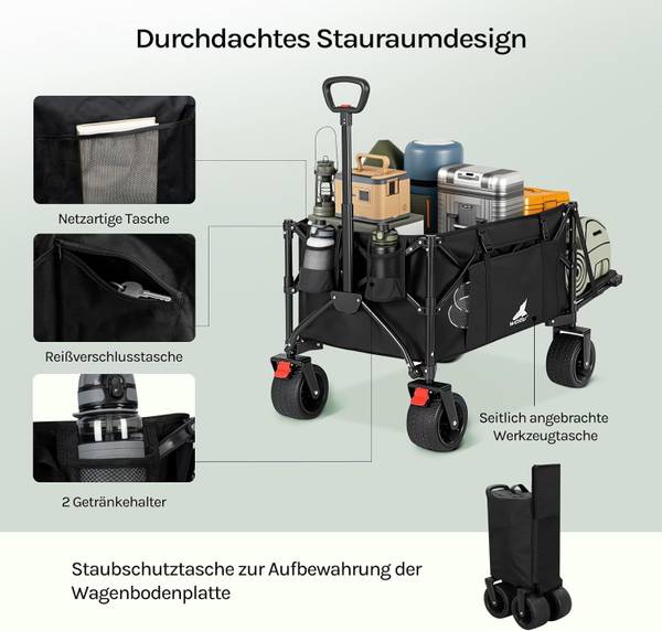 Bollerwagen TW033 Schwarz - Stahl - 60 x 100 x 123 cm