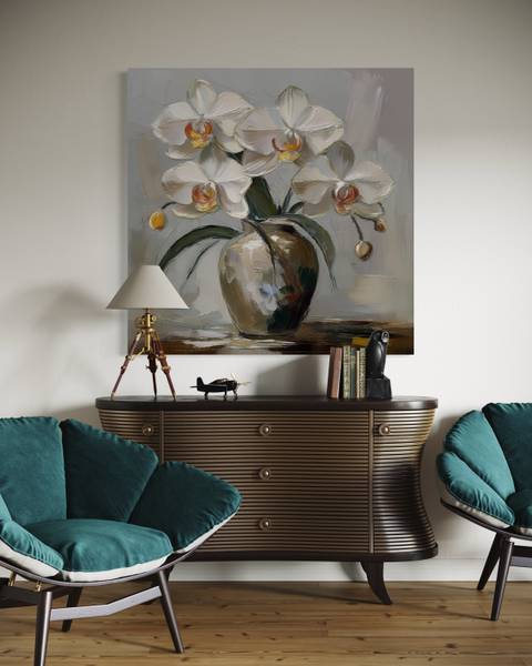 Tableau déco vase avec fleurs 40 x 40 cm