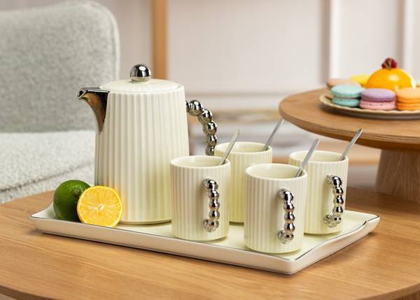 Kaffeeservice Luca Silber - Weiß - Keramik - 22 x 21 x 39 cm