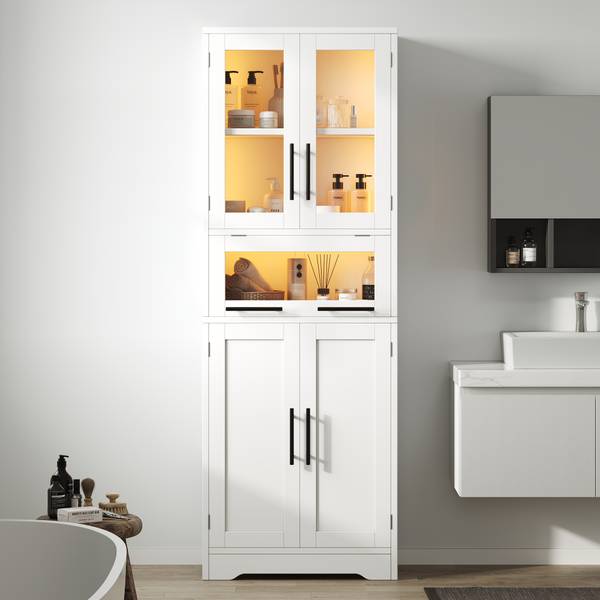 Vitrine Aphrodite Ⅱ wit - plaatmateriaal op houtbasis - glas - 30 x 170 x 60 cm