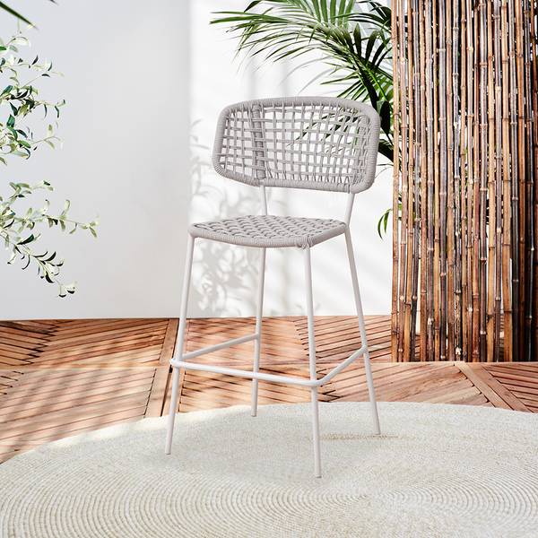 Garten Barhocker Außen  Leslie Seil Weiß - Naturfaser - 58 x 109 x 40 cm