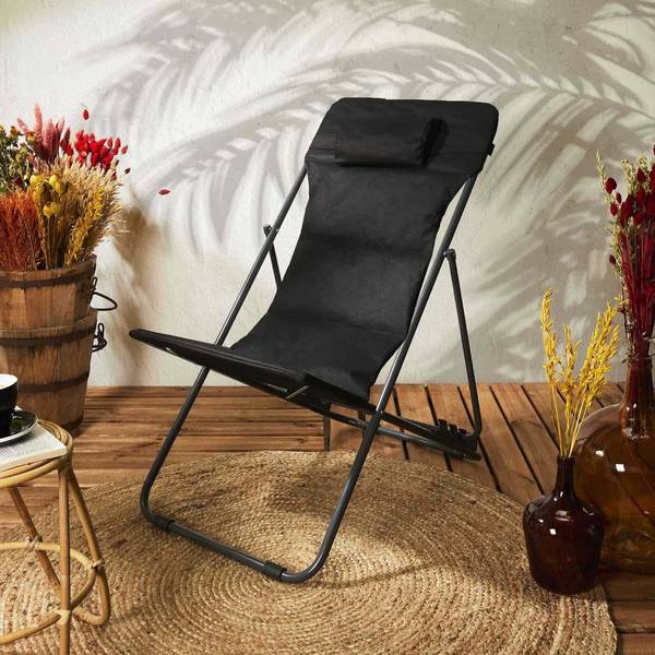 Transat en métal pliant Corfou Noir Noir - Métal - 82 x 93 x 56 cm