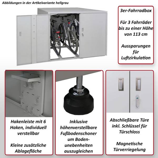 Fahrradgarage P93 Grau - Stahl - 148 x 124 x 208 cm