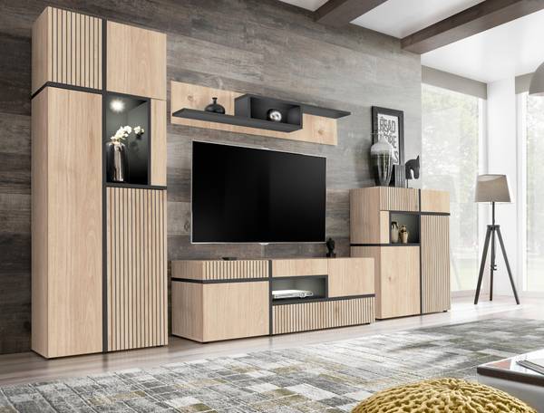 Wohnwand CROSS Schwarz - Braun - Holzwerkstoff - 330 x 195 x 50 cm