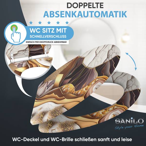 WC-Sitz Marmor Gold Gold - Weiß - Holzwerkstoff - 38 x 6 x 48 cm