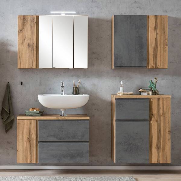 Badmöbel-Set VASTO-03-38 4er-Set Grau - Holzwerkstoff - 165 x 200 x 35 cm