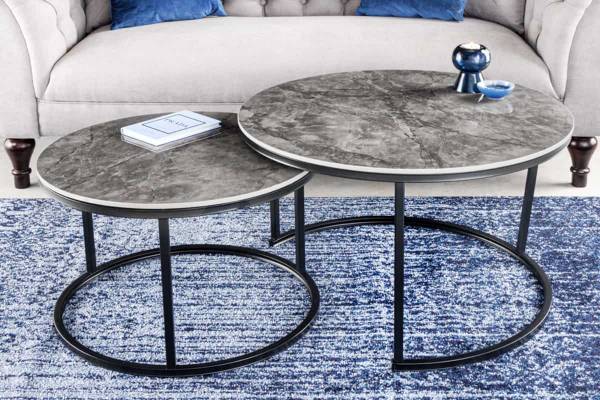 Couchtische ELEGANCE 2er Set Grau - Weiß - Marmor - 75 x 47 x 75 cm