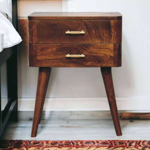 Table de nuit T-Bar Marron - Manguier - Laiton - 45 x 58 x 35 cm