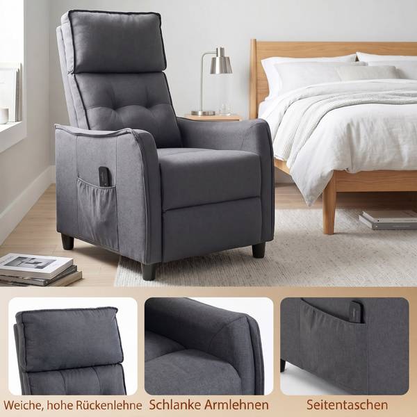 Massagerelaxsessel 700-207V90GY Grau - Leinen - Polyester - 69 x 104 x 93 cm