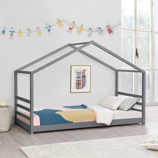 Lit enfant Vardø Pin 90 x 200 cm Gris - Bois massif - 200 x 142 x 90 cm