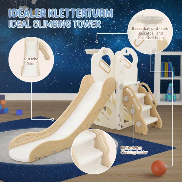 Kinderrutsche 3in1 ROM Beige - Kunststoff - 91 x 86 x 153 cm
