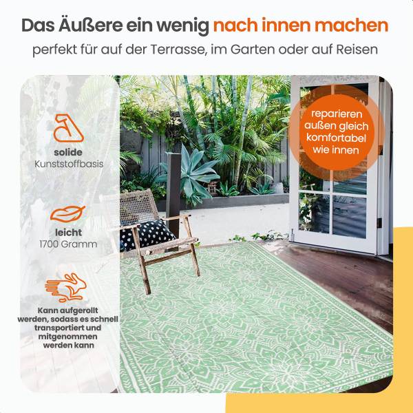 Outdoorteppich Summer Flora Hellgrün - Weiß