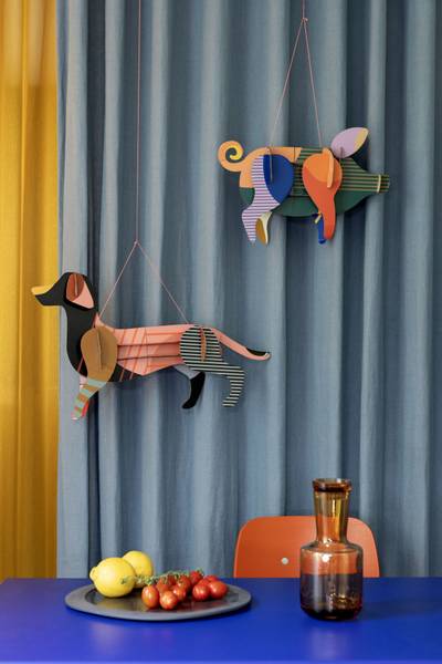 Wandobjekt Leuchtendes Ferkel Naturfaser - Papier - 13 x 27 x 42 cm
